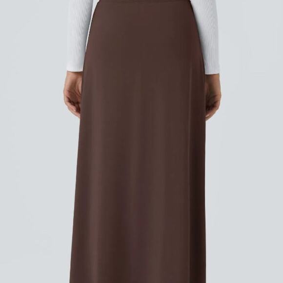 Halara Brand NWT Brown Size XL High Waisted Decorative Buckle Split Maxi Skirt - Picture 5 of 6
